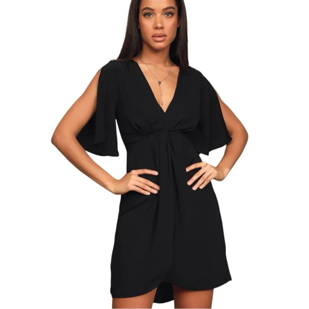 Lulus With This Kiss Black Flutter Sleeve Mini Dress Large LBD